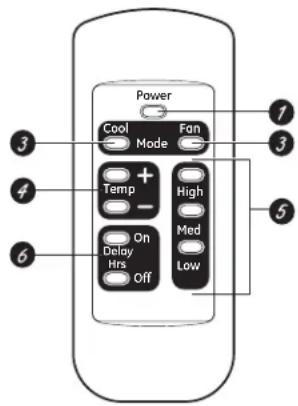 Power Cool Fan Mode Temp + High - Med On Low Delay Hrs Off 6 3 3 5