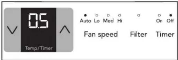 0.5 Temp/Timer Auto Lo Med Hi On Off Fan speed Filter Timer