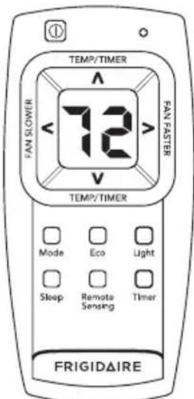 TEMP/TIMER FAN SLOWER 72 FAN FASTER TEMP/TIMER Mode Eco Light Sleep Remote Timer Sensing Timer FRIGIDAIRE