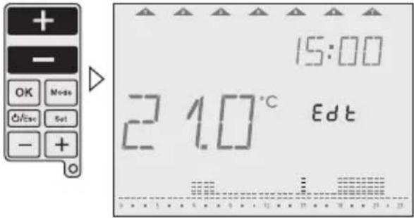 + - OK Mode Close Set - + 15:00 21.0°C Edt