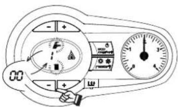 Diagram of a car air condition meter with directional gauges and control buttons, showing speed limit and warning labels.