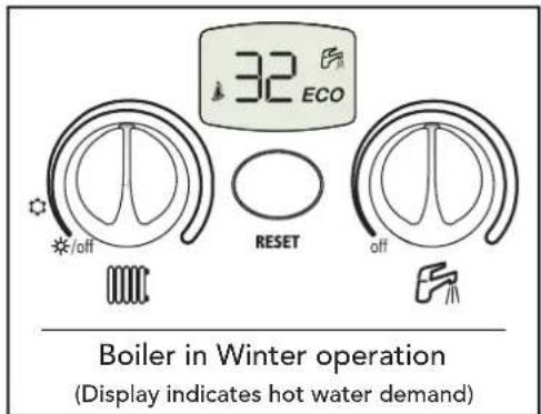 32 ECO RESET OFF Boiler in Winter operation (Display indicates hot water demand)