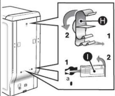 Diagram of a device with labeled parts and directional arrows indicating motion or movement, including labels 1, 2, H, I, and a.