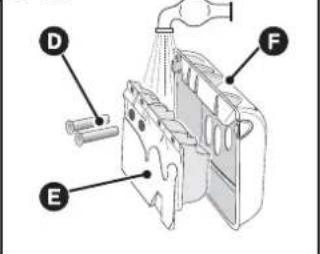 Technical diagram of a mechanical device with labeled parts D, E, and F