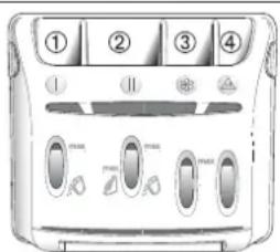 Diagram of a front-loading air conditioner panel with labeled buttons and control knobs