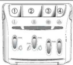 Diagram of a front-loading air conditioner panel with labeled buttons and indicator lights
