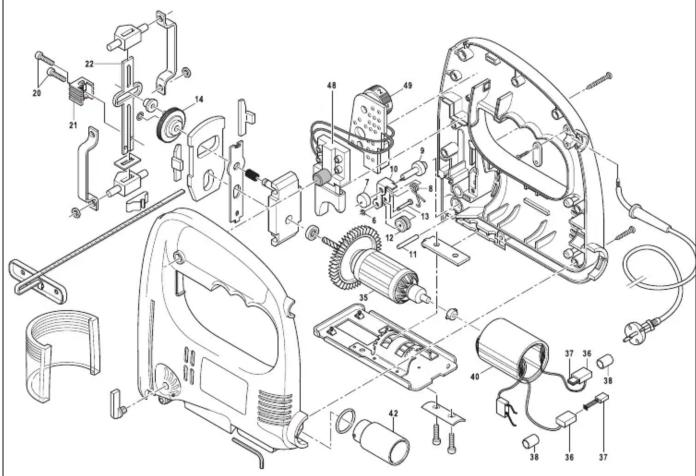 Exploded view diagram of a mechanical assembly with numbered components for identification