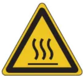 Yellow triangular warning sign with black smoke symbol indicating hot weather