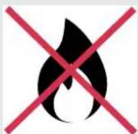 Warning symbol with flame and red X mark, indicating no fire or explosion hazard