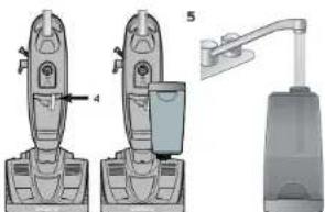 Technical diagram showing two mechanical devices with labeled parts and a close-up of the device's handle assembly.