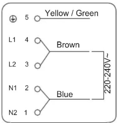 Yellow / Green L1 4 Brown L2 3 N1 2 Blue N2 1 220-240V~