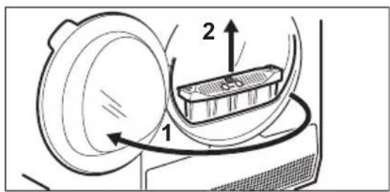 Diagram showing a device with labeled components and directional arrows, likely illustrating a mechanical or electrical system.