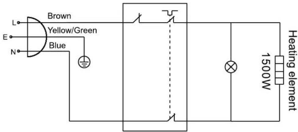 Brown Yellow/Green Blue L E N 1500W Heating element