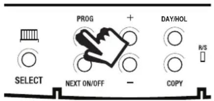 PROG + DAY/HOL SELECT NEXT ON/OFF - COPY R/S