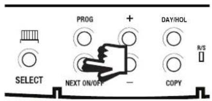 PROG + DAY/HOL SELECT NEXT ON/OFF - COPY R/S