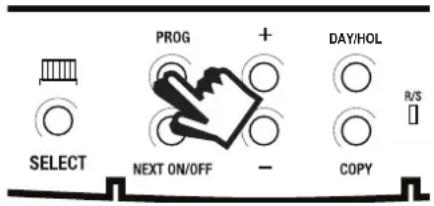 PROG + DAY/HOL SELECT NEXT ON/OFF - COPY R/S