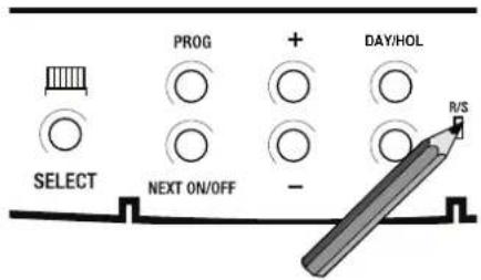 PROG + DAY/HOL SELECT NEXT ON/OFF - R/S