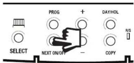 PROG + DAY/HOL SELECT NEXT ON/OFF - COPY R/S