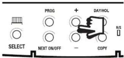 PROG + DAY/HOL SELECT NEXT ON/OFF - COPY R/S