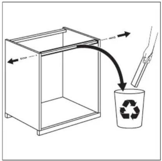 Diagram illustrating a recycling process with a container and labeled plastic cup, showing directional arrows and a hand holding a tool.