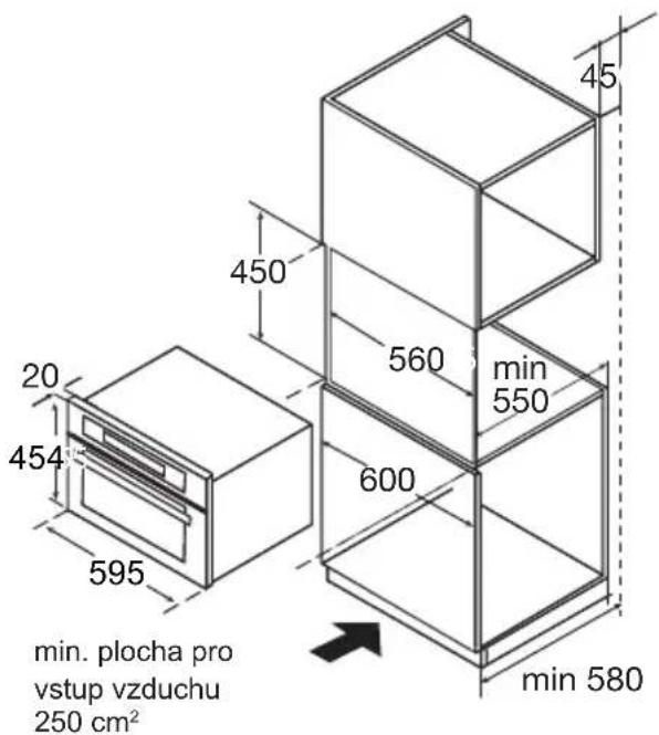 min. plocha pro vstup vzduchu 250 cm² 450 45 20 454 595 560 min 550 600 min 580