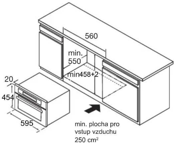 560 min. 550 min458+2 20 454 595 min. plocha pro vstup vzduchu 250 cm²