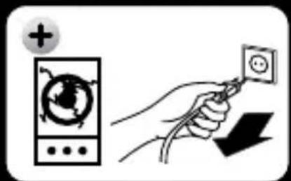 Diagram showing a hand holding an electrical socket connected to a TV screen, with a plus sign and downward arrow indicating action.