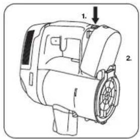 Technical diagram of an electric motor with labeled parts and directional arrow