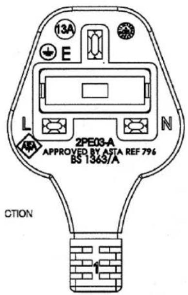 13A E L N 2PE03-A APPROVED BY ASTA REF 796 BS 1363/A CTION
