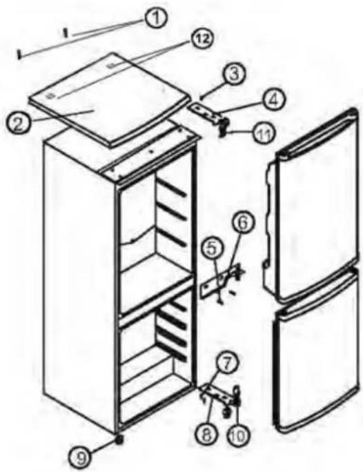 Labeled diagram of a refrigerator interior showing numbered components for identification