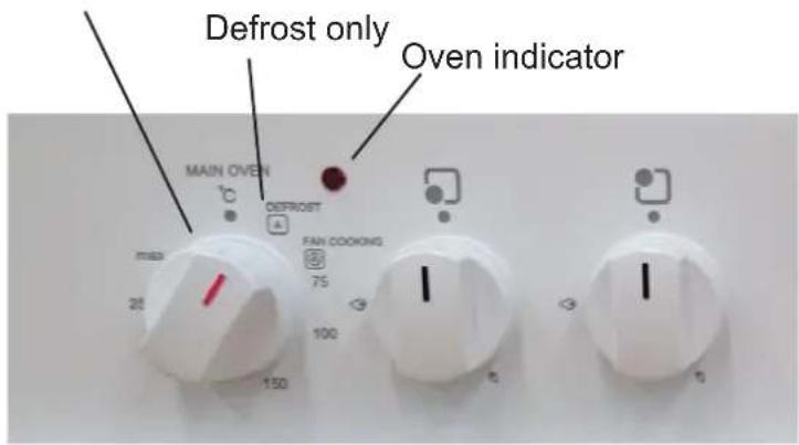Defrost only Oven indicator MAIN OVEN DEFROST FAN COOKING 75 100 20 150 30