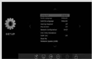 SETUP File Manager Auto Language Buildable Language Creating Environment Map folder Network Configuration Fire Time Information HOME CXC Food TV Releven Image (2018)