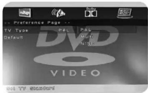 Preference Page -- TV Type PAL PAL Default Multi NTAG VIDEO See TV Standard