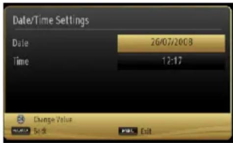 Date/Time Settings Date 26/07/2008 Time 12:17 Change Value Back Exit