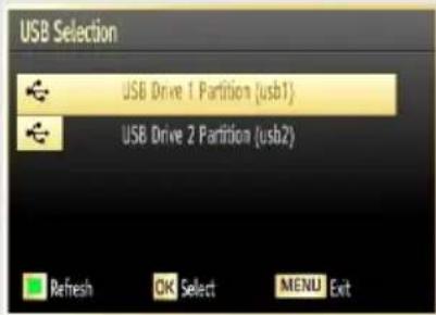USB Selection USB Drive 1 Partition (usb1) USB Drive 2 Partition (usb2) Refresh OK Select MENU Exit