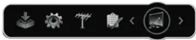 Toolbar with six function icons including download, gear, lightning bolt, clipboard, and monitor icon