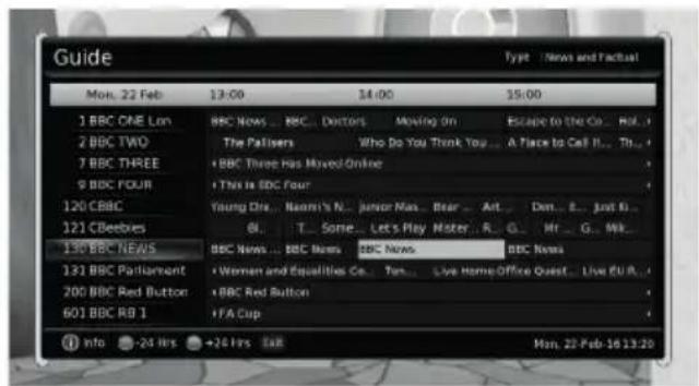 Guide Type /News and Factuat Mon. 22 Feb 13:00 14:00 15:00 1 BBC ONE Lon BBC News ... BBC... Doctors Moving On Escape to the Co... Rot... 2 BBC TWO The Pailers Who Do You Think You... A Place to Call It... Th... 7 BBC THREE BBC Three Has Moved Online 9 BBC FOUR This Is BBC Four 120 CBC Young One... Naomi's N... Junior Man... Bear... Art... Dim... E... Josi K... 121 Cbeebes Bl T... Some... Let's Play Mater... R... G... Mr... G... Mk... 130 BBC NEWS BBC News ... BBC News BBC News 131 BBC Parliament Women and Equalities Co... Ten... Live Home Office Quest... Live EU R... 200 BBC Red Button BBC Red Button 601 BBC RB 1 FA Cup Info +24 hrs +26 hrs Sel Mon, 22-Feb-16 13:20