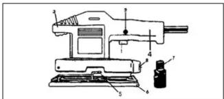 Technical diagram of a hairdryer with numbered parts for identification