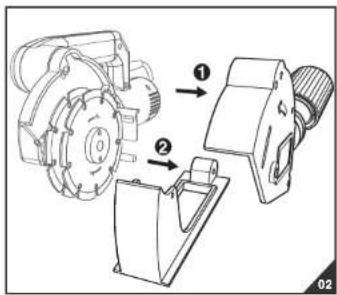 Technical diagram of an electric motor assembly with labeled parts and directional arrows