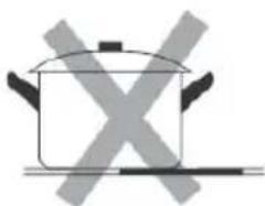 Simple line drawing of a cooking pot with crossed-out X symbol (no text or labels)