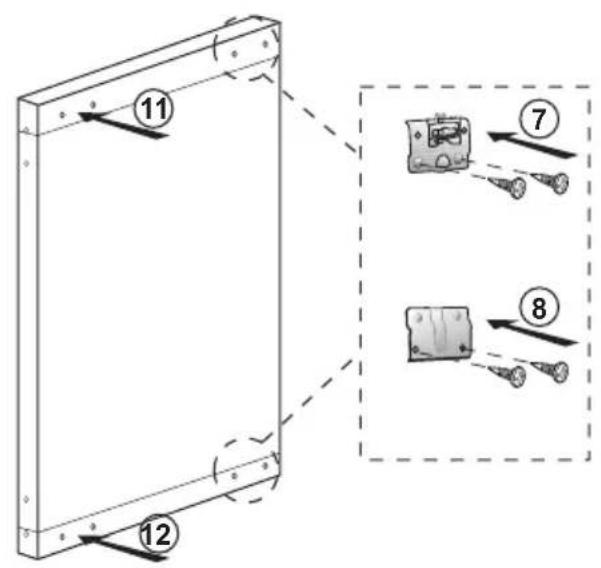 Diagram showing a device mounted on a panel with numbered components and instructional arrows indicating assembly steps.