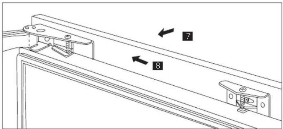 Technical diagram showing mechanical assembly with numbered components and directional arrows indicating motion or assembly.