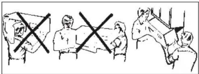 Illustration showing three scenes of people with crossed-out X marks, possibly depicting a meeting or protest.