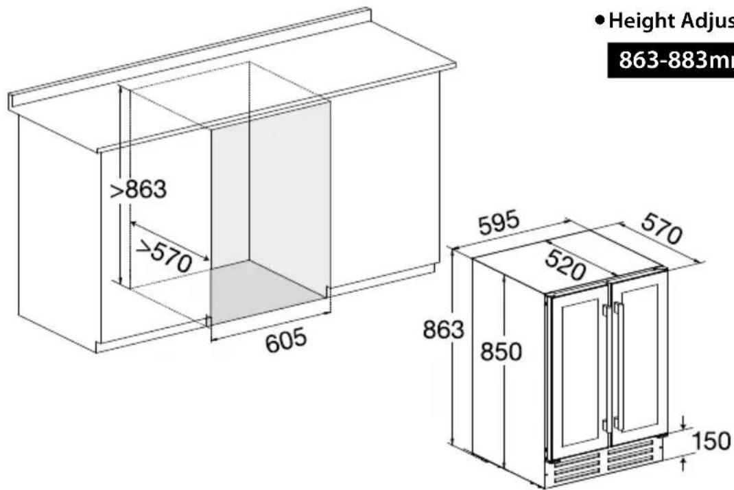 Height Adjust 863-883mm >863 >570 605 595 570 520 863 850 150