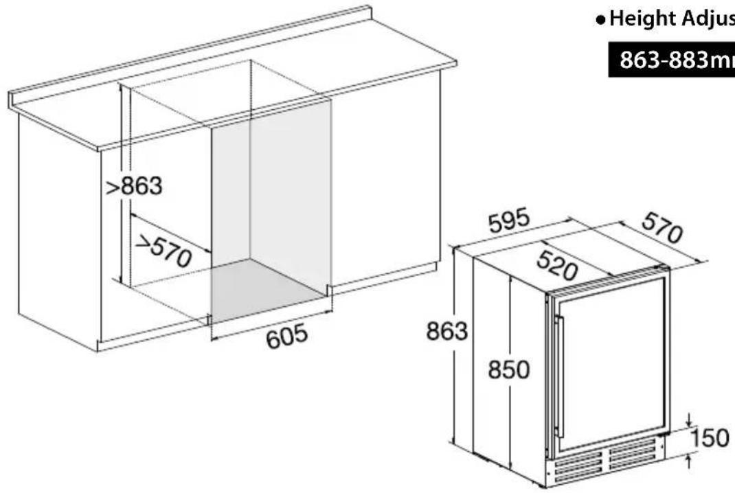 Height Adjust 863-883mm >863 >570 605 595 570 520 863 850 150