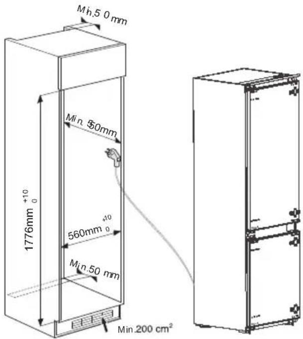 Mh.5 0 mm Min. 50mm 1776mm +10 0 560mm +10 0 Min.50 mm Min.200 cm²