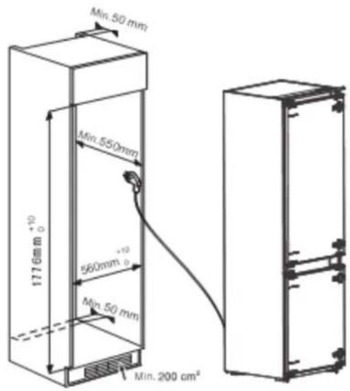 Min. 50 mm Min. 550mm 1776mm +10 o 560mm o +10 Min. 50 mm Min. 200 cm²