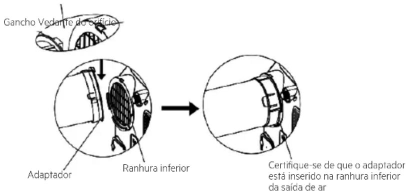 Gancho Vedar te do orificio Adaptador Ranhura inferior Certifique-se de que o adaptador está inserido na ranhura inferior da saída de ar