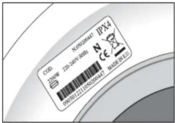N 050200447 IPX4 2389€ 230-240Y-508€ N 0903012211050200447 MADE IN E.II