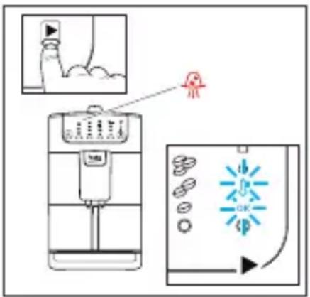 Diagram illustrating a water purifier setup with labeled components and a control panel showing light emission and radiation patterns.